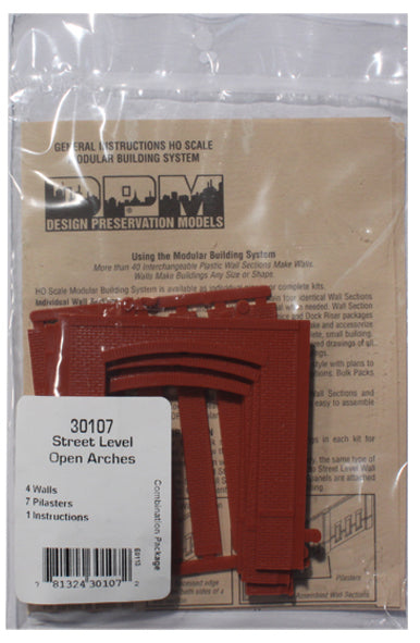 Woodland Scenics DPM 30107 HO Scale Street Level Wall Sections - Open Arch Entry Door 4-Pack