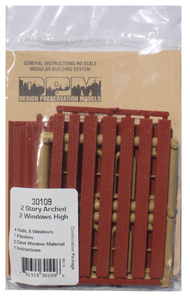 Woodland Scenics DPM 30109 HO Scale Two Story Wall Sections - 2 High Arched Windows 4-Pack