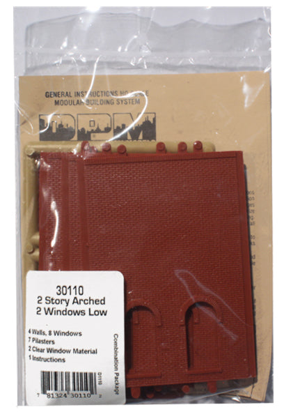 Woodland Scenics DPM 30110 HO Scale Two Story Wall Sections - 2 Low Arched Windows 4-Pack