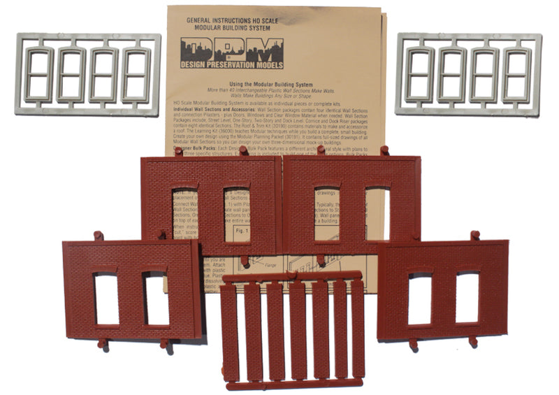 Woodland Scenics DPM 30130 HO Scale One Story Wall Sections - 2 Rectangle Windows 4-Pack