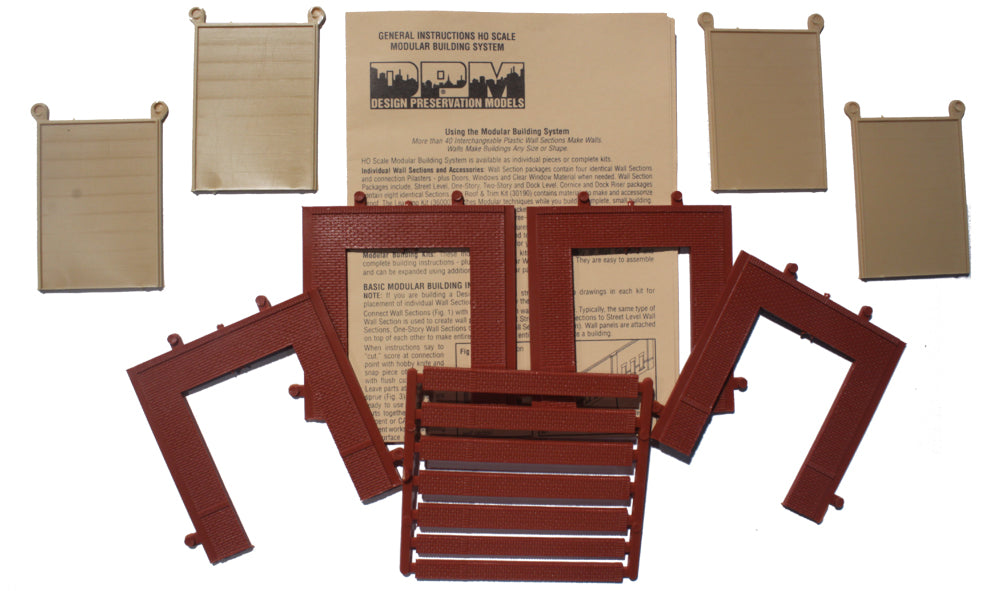 Woodland Scenics DPM 30132 HO Scale Street Level Wall Sections - Overhead Entry Door 4-Pack