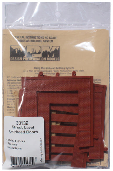 Woodland Scenics DPM 30132 HO Scale Street Level Wall Sections - Overhead Entry Door 4-Pack