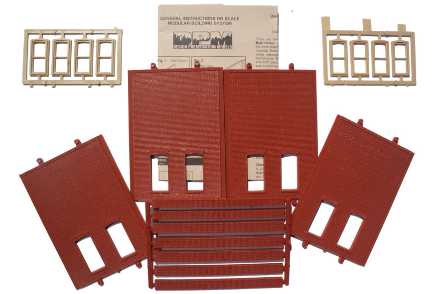 Woodland Scenics DPM 30137 HO Scale Two Story Wall Sections - 2 Low Rectangle Windows 4-Pack