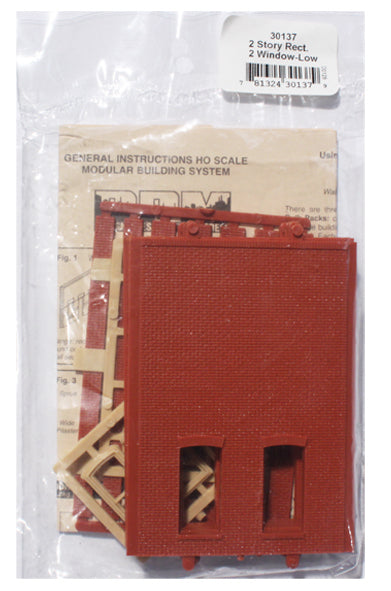Woodland Scenics DPM 30137 HO Scale Two Story Wall Sections - 2 Low Rectangle Windows 4-Pack