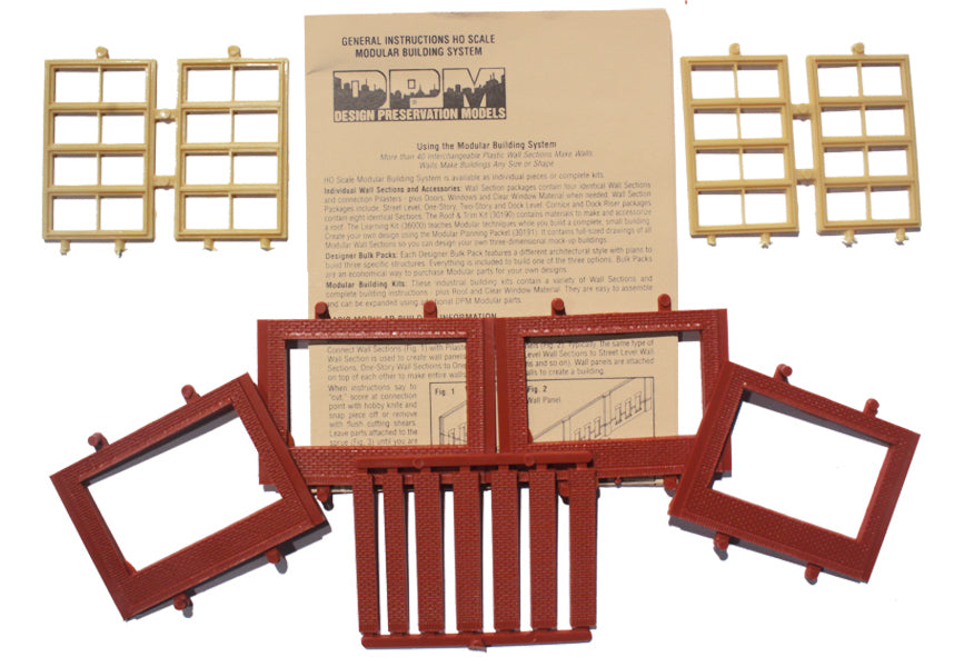 Woodland Scenics DPM 30147 HO Scale One Story Wall Sections - Victorian Windows 4-Pack