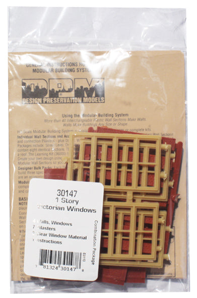 Woodland Scenics DPM 30147 HO Scale One Story Wall Sections - Victorian Windows 4-Pack