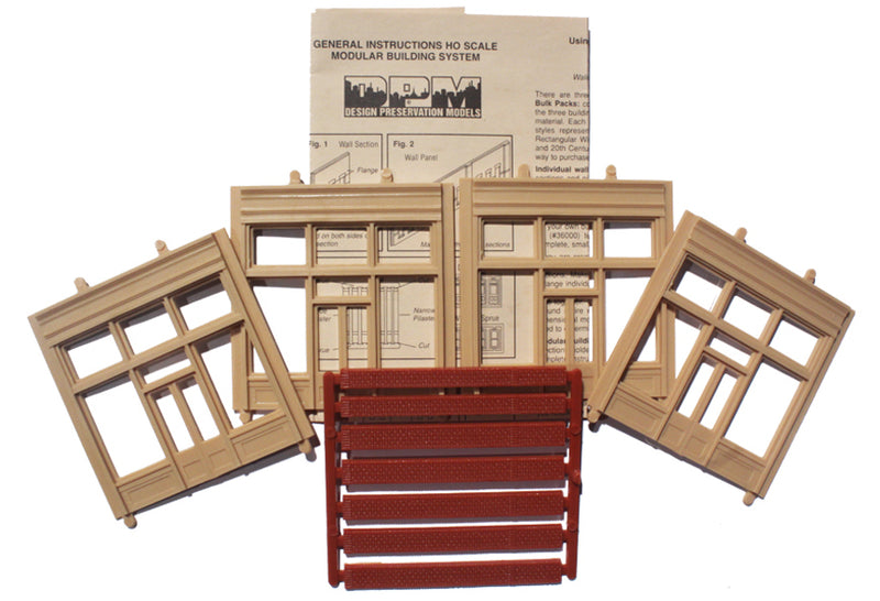 Woodland Scenics DPM 30161 HO Scale Street Level Wall Sections - 20th Century Entry Door & Windows