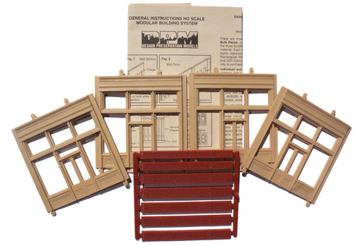 Woodland Scenics DPM 30161 HO Scale Street Level Wall Sections - 20th Century Entry Door & Windows