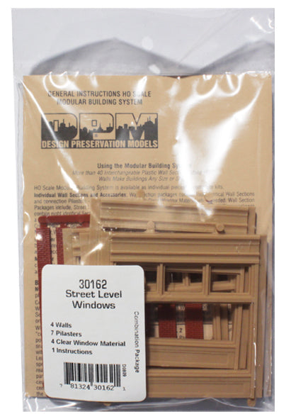 Woodland Scenics DPM 30162 HO Scale Street Level Wall Sections - 20th Century Windows 4-Pack