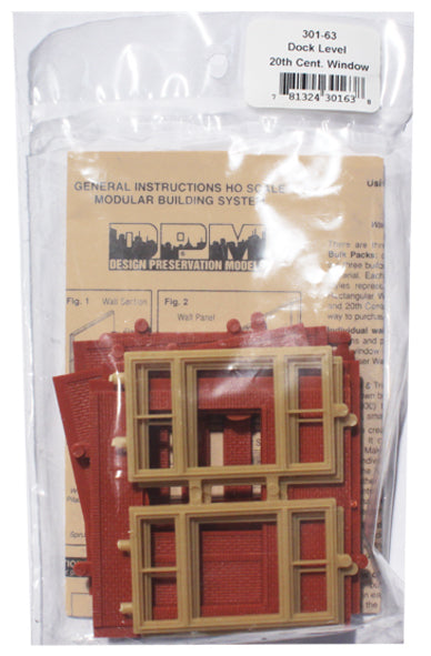 Woodland Scenics DPM 30163 HO Scale Dock Level Wall Sections - 20th Century Window 4-Pack