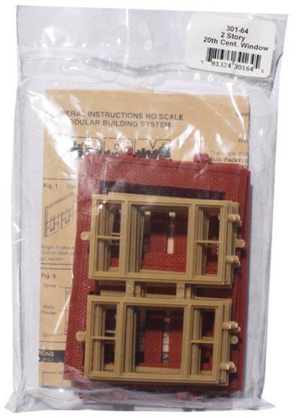 Woodland Scenics DPM 30164 HO Scale Two Story Wall Sections - 20th Century Windows 4-Pack