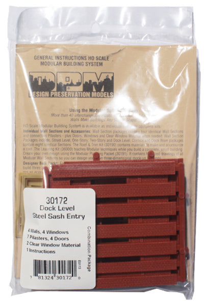 Woodland Scenics DPM 30172 HO Scale Dock Level Wall Sections - Steel Sash Entry Door 4-Pack