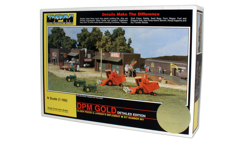 Woodland Scenics DPM Gold 66100 N Scale Olsen Feed / Larsen's Implement Premium Building Kit]