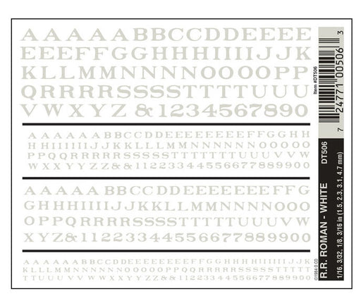 Woodland Scenics DT506 Dry Transfer Decals - Railroad Roman Letters, White