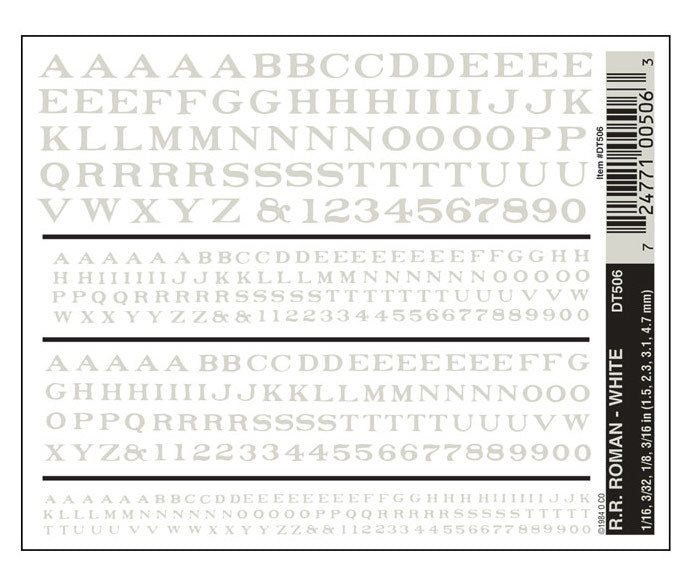 Woodland Scenics DT506 Dry Transfer Decals - Railroad Roman Letters, White