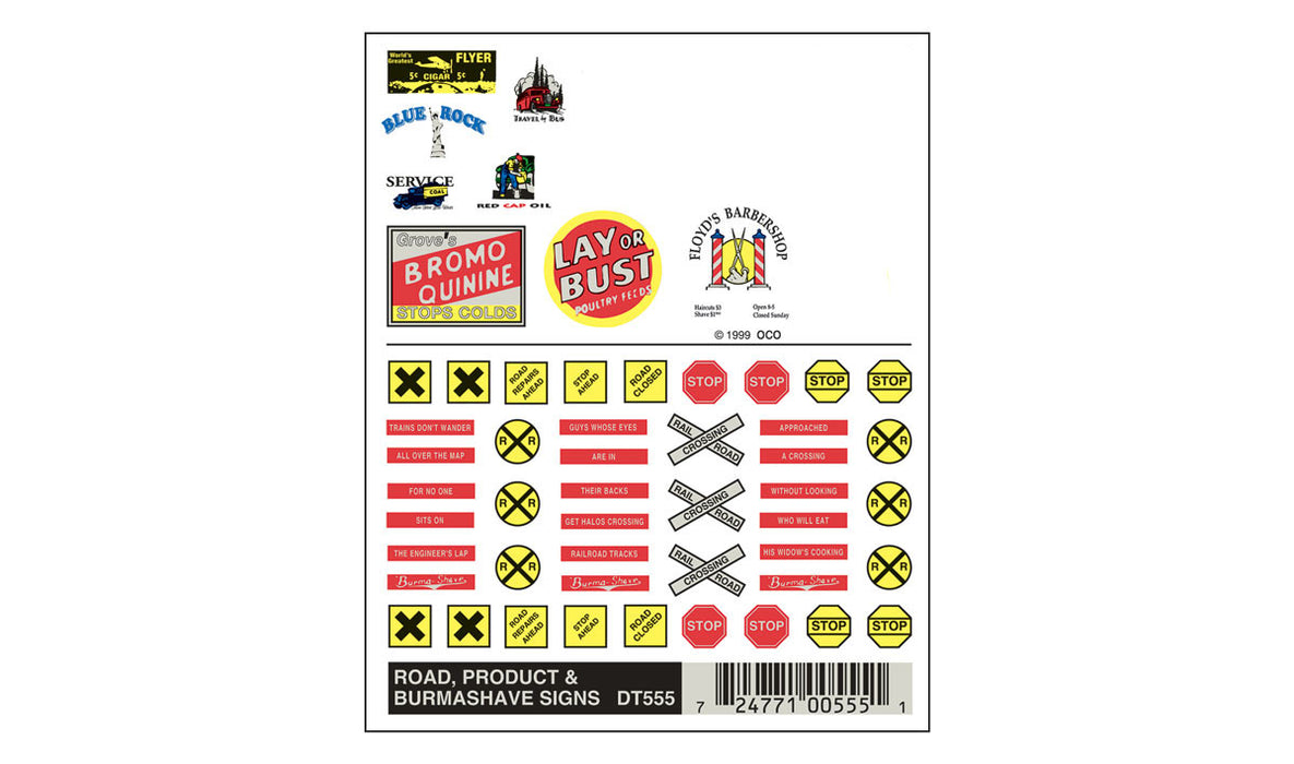 Woodland Scenics DT555 Dry Transfer Decals - Road Signs, Product & Burmashave Signs