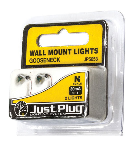 Woodland Scenics JP5658 N Scale Wall Mount Lights, Gooseneck (2-Pack)