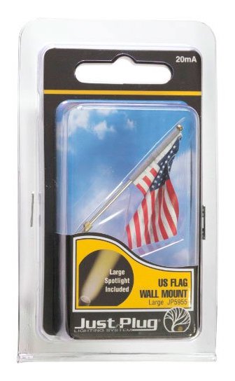 Woodland Scenics JP5954 Just Plug Medium (1-3/8") Wall Mount Pole with U.S. Flag and Spotlight
