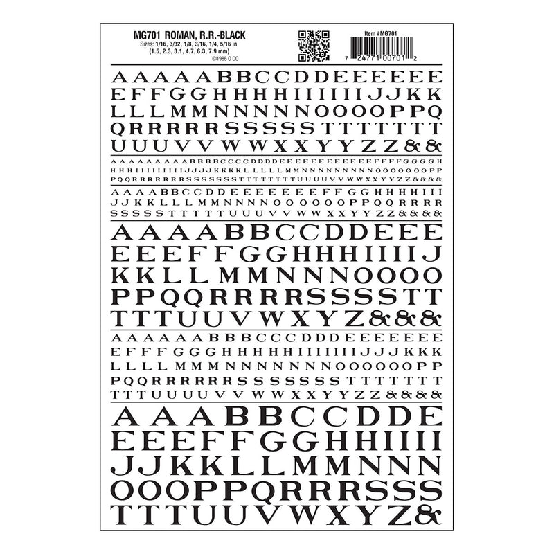 Woodland Scenics MG701 Model Graphics, Roman Letters, Black