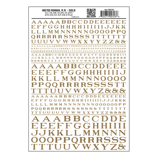 Woodland Scenics MG703 Model Graphics, Roman Letters, Gold