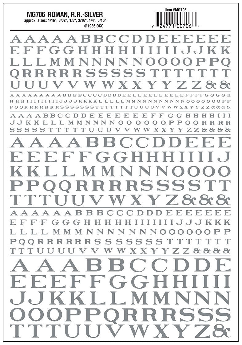Woodland Scenics MG706 Model Graphics, Roman Letters, Silver