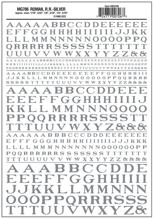 Woodland Scenics MG706 Model Graphics, Roman Letters, Silver