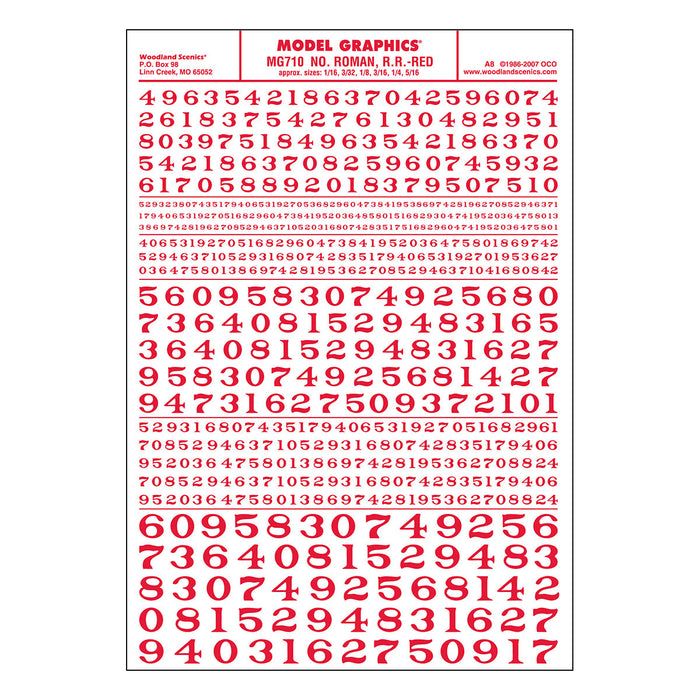 Woodland Scenics MG710 Model Graphics, Roman Numbers, Red