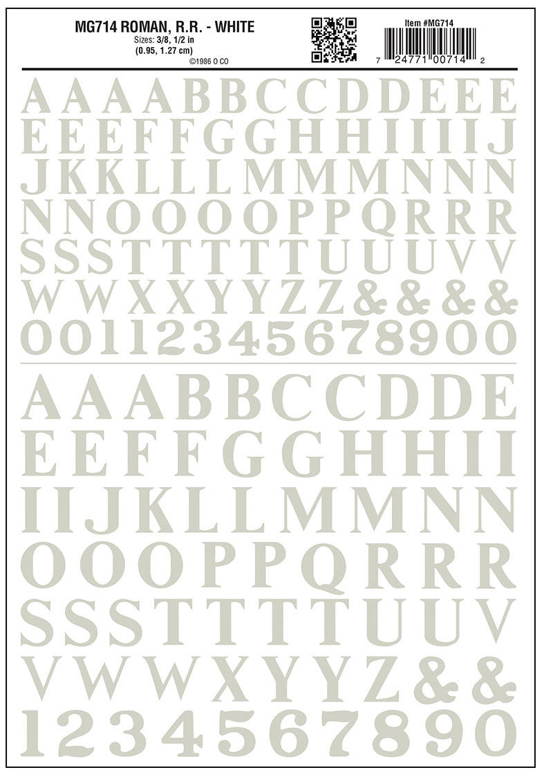 Woodland Scenics MG714 Model Graphics, Large Roman Letters, White