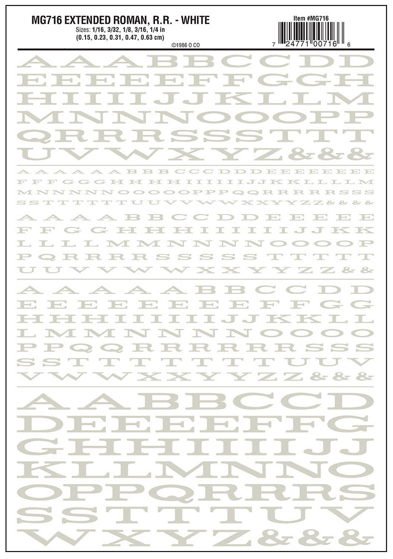 Woodland Scenics MG716 Model Graphics, Extended Roman Letters, White