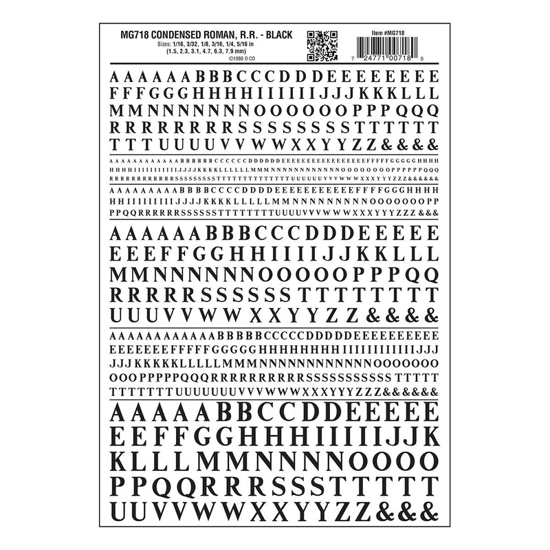 Woodland Scenics MG718 Model Graphics, Short Roman Letters, Black