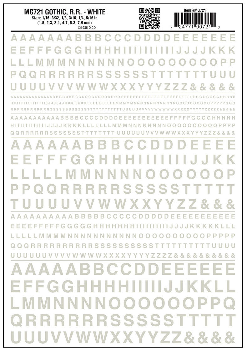 Woodland Scenics MG721 Model Graphics, Gothic Letters, White