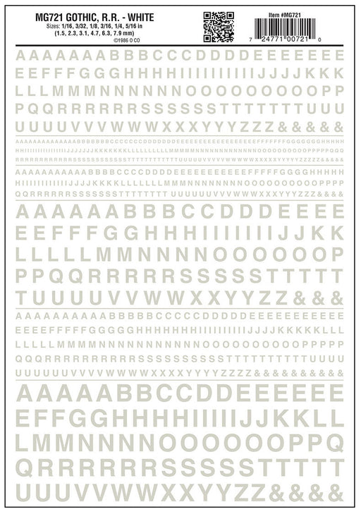Woodland Scenics MG721 Model Graphics, Gothic Letters, White