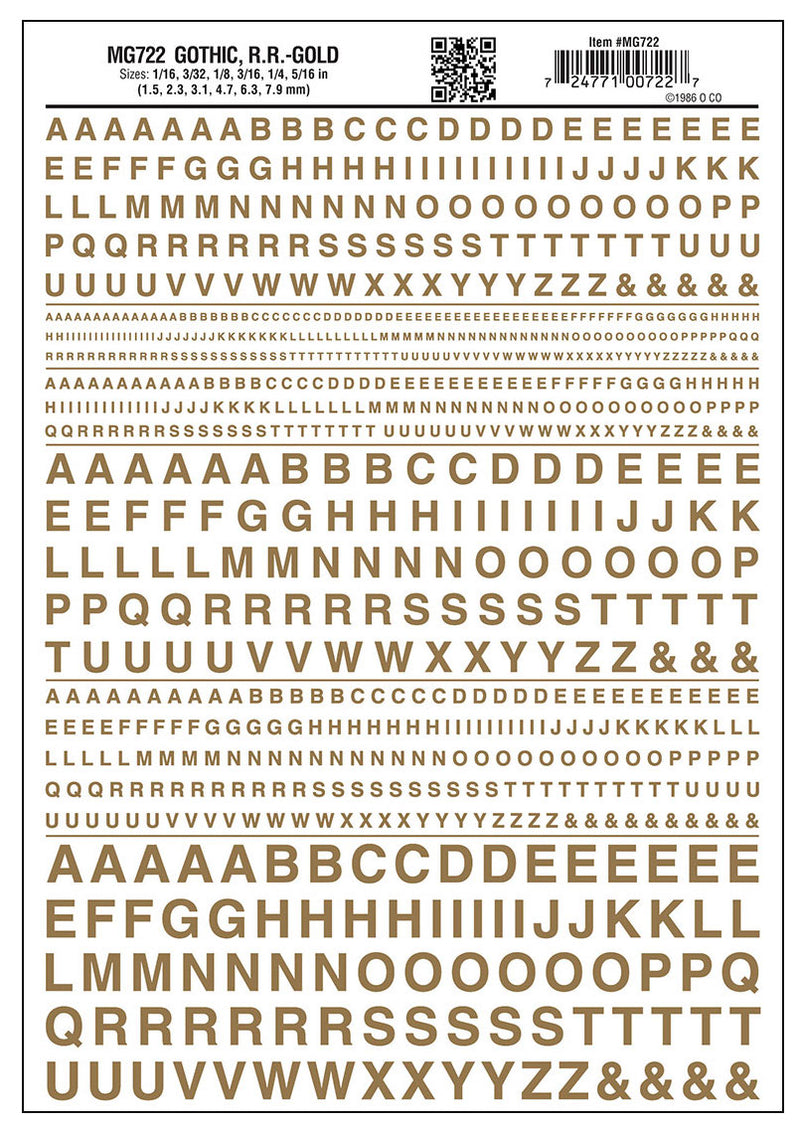 Woodland Scenics MG722 Model Graphics, Gothic Letters, Gold