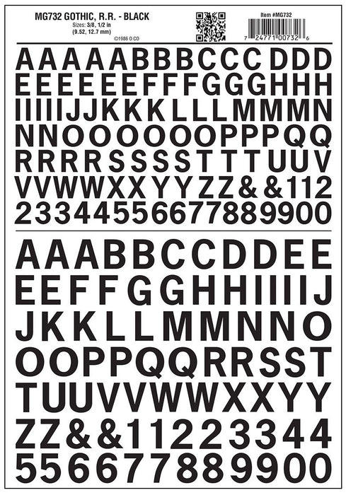 Woodland Scenics MG732 Model Graphics, Large Gothic Letters, Black