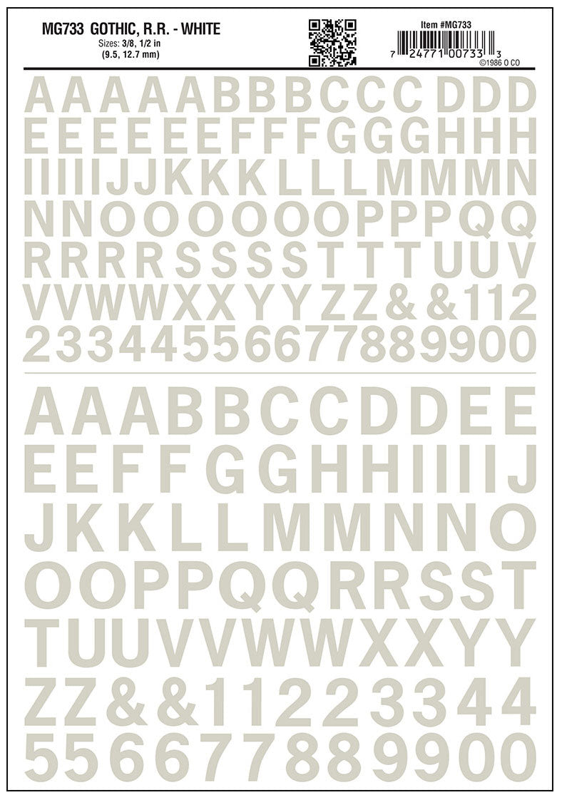 Woodland Scenics MG733 Model Graphics, Large Gothic Letters, White