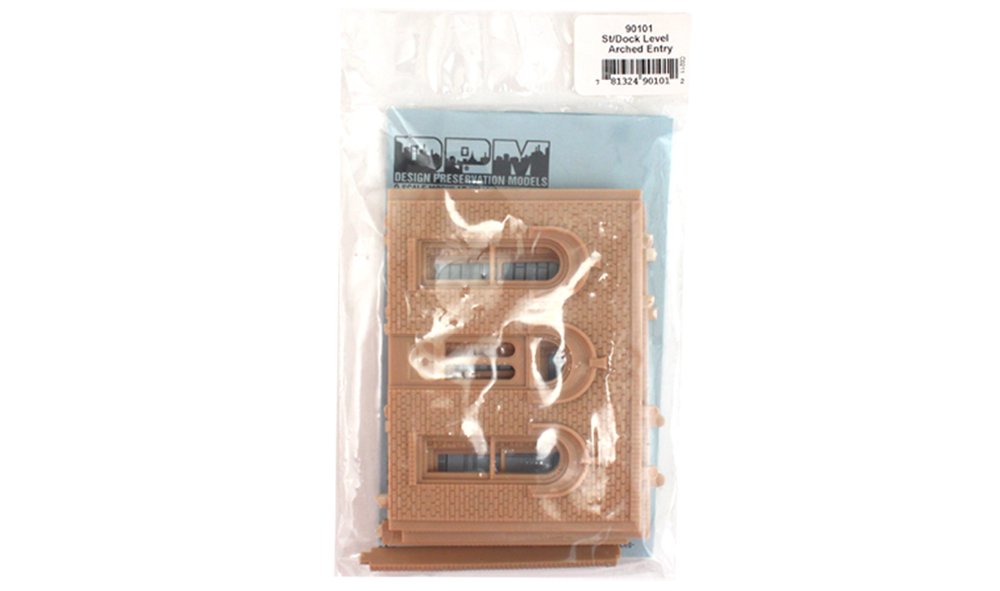 Woodland Scenics DPM 90101 O Scale Street / Dock Level Wall Sections - Arched Entry Door 2-Pack