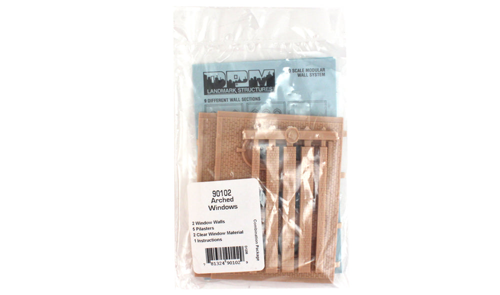 Woodland Scenics DPM 90102 O Scale Wall Sections - Arched Window Wall 2-Pack