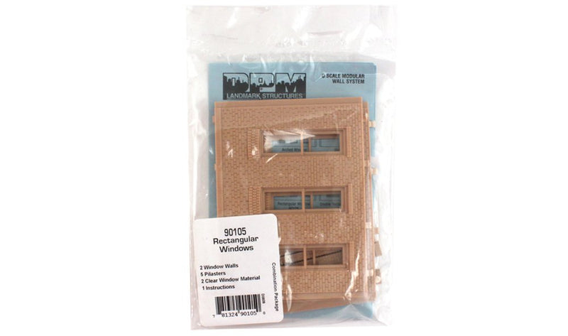 Woodland Scenics DPM 90105 O Scale Wall Sections - Rectangle Window Wall 2-Pack