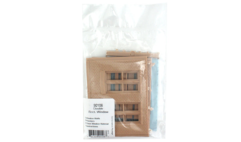Woodland Scenics DPM 90106 O Scale Wall Sections - Double Rectangular Window Wall 2-Pack